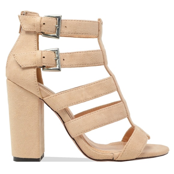 Chase + Chloe Shoes - 🛍 Women’s Gladiator Chunky Heel Sandal Nude
